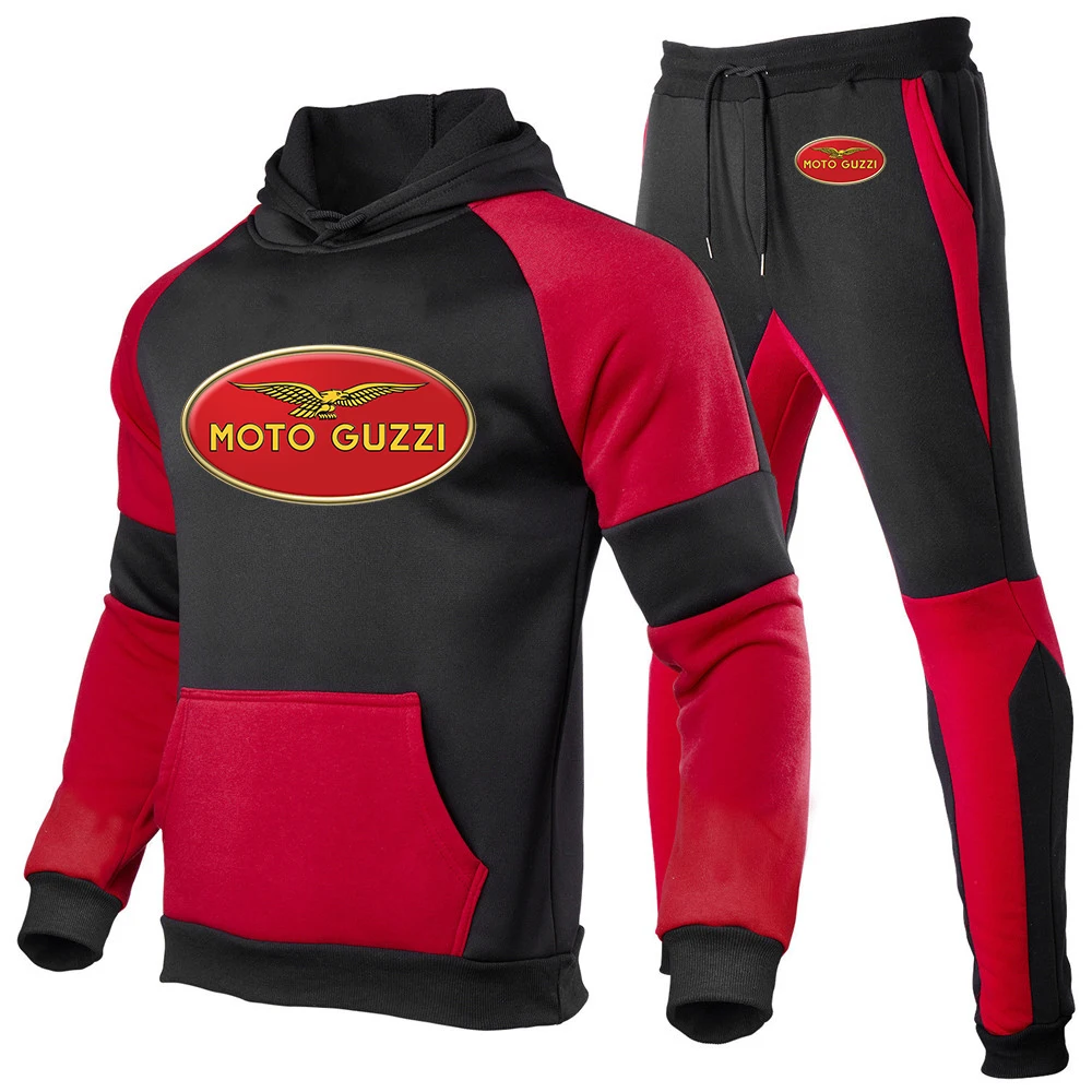 

MOTO GUZZI 2023 Spring New Men Tracksuit Casual Color Matching Hoodie +Pants Two Piece Sets Hip Hop Streetwear Sports Suit