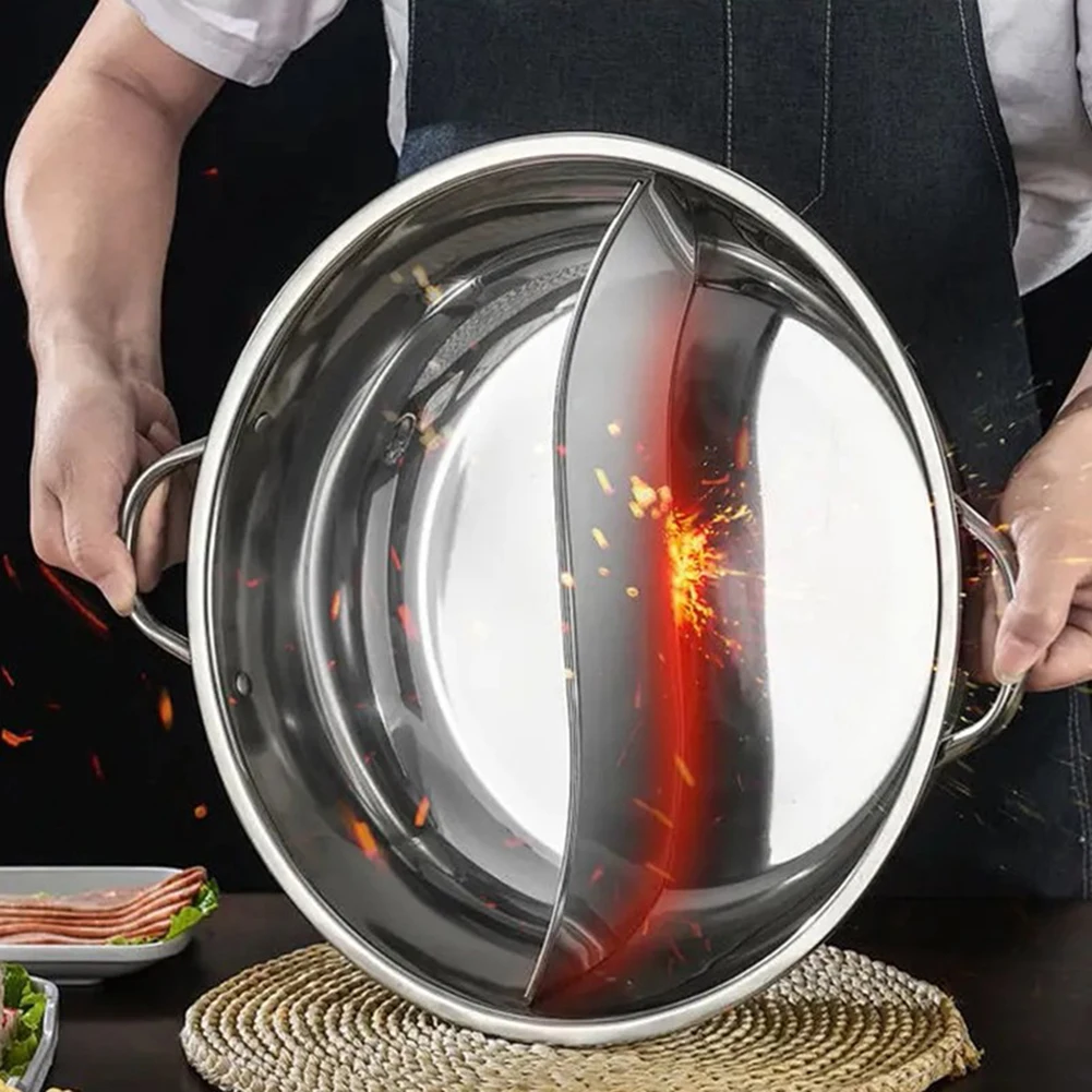 28/30cm Twin Divided Hot Pot Stainless Steel Hotpot Kitchen Cooker Home Cooking Cookware Dish Plate Compatible Cooker Gas Stove stainless steel stock pot stainless steel oil pot stainless steel soup pot