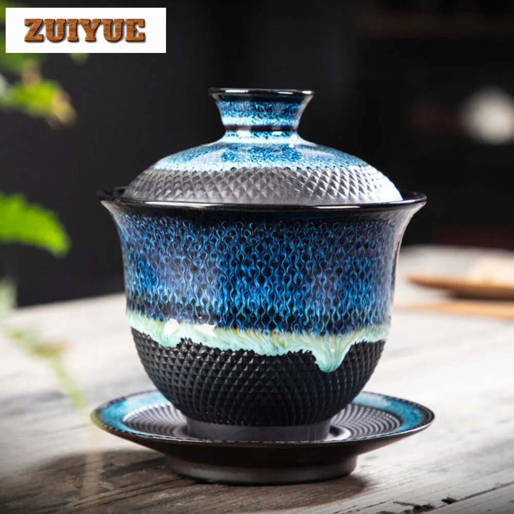 180ML Dehua Kiln Change Ceramic Gaiwan Tea Cup Handmade Tea Tureen Mugs Chinese Retro Set Accessories Master Cup Drinkware