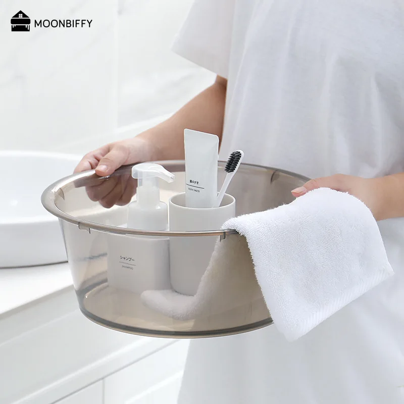Transparent Wash Basin Bathroom Accessories Large Capacity Home Hand Hair Basin Washing Tools Storage Plastic Cleaning Supplies