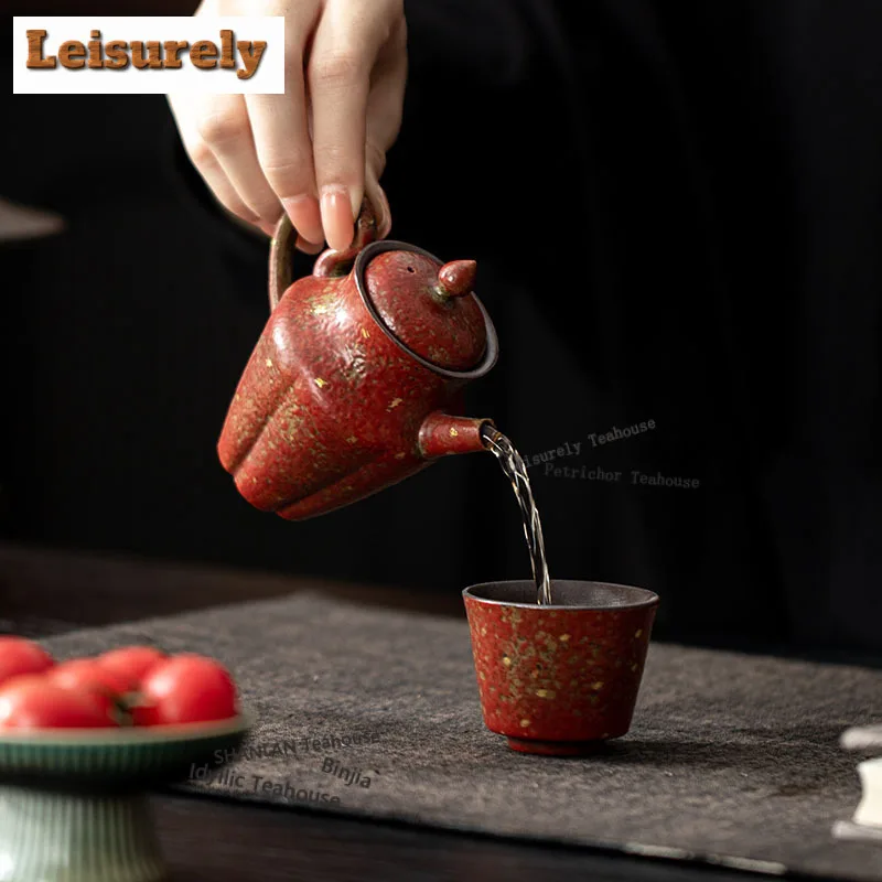 100ML Gold Sprinkled Mountain Red Lotus Teapot Creative Tea Infuser Pot Tea Soaking Kettle With Ball Hole Drinkware Collection