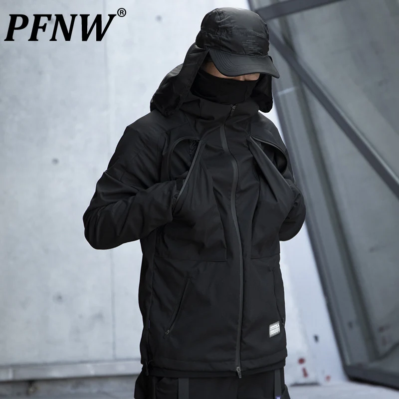 

PFNW Functional Darkwear Hoodie Jackets Mult Pockets Solid Color Straight Water Repellent Autumn Winter Tide Chic Coats 12A5334