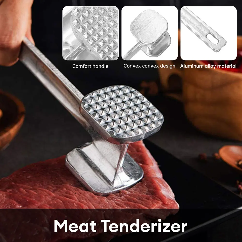 Meat Tenderizer Hammer 19cm Aluminum Alloy Household Steak Metal Mallet Heavy Duty Double-Sided Tenderizer Meat Tool