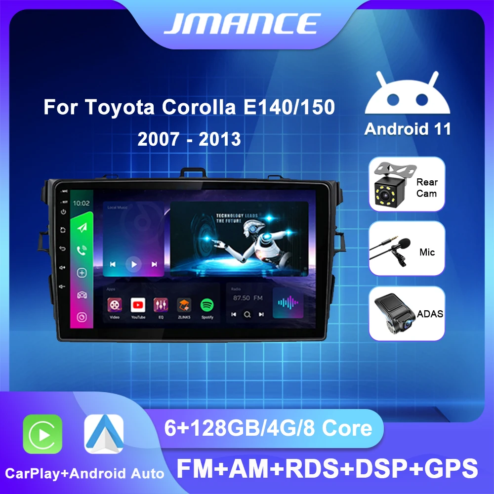 

JMANCE For Toyota Corolla E140/150 2007 2008 2009 2010 2011 2012 2013 Car Radio Multimedia Player Android Auto Carplay 2 Din DVD