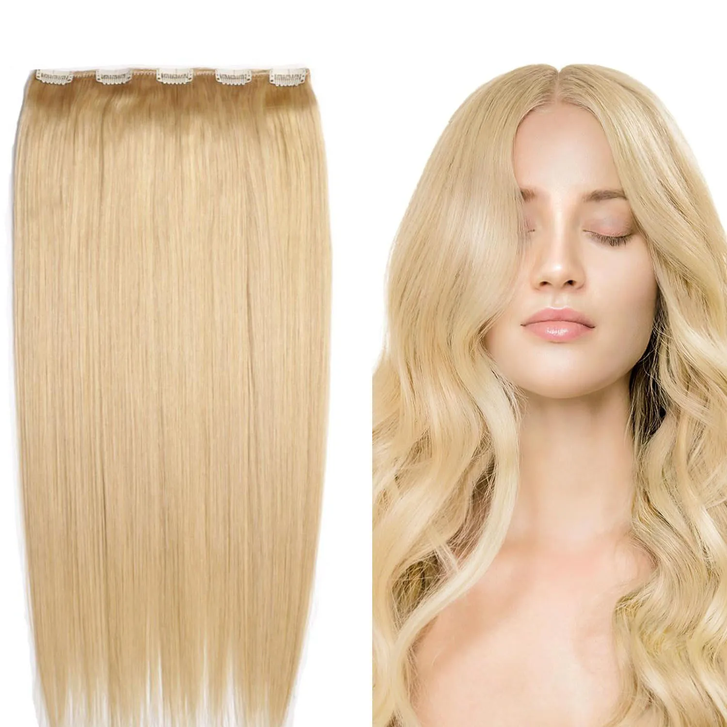 Chocala Brazilian Remy Human Hair Extensions 16"-28" 1pcs 100g-200g One Piece Set With 5 Clips In Natural Straight