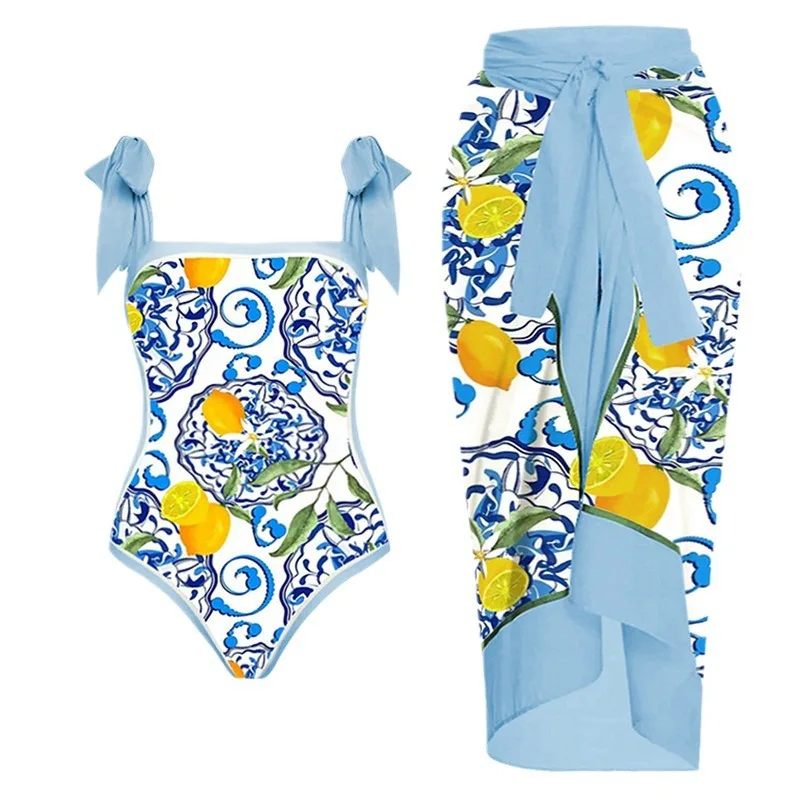 plus Size2024New One-Piece Swimsuit Female Skinny Slimming Tied Swimsuit Set Chiffon Dress