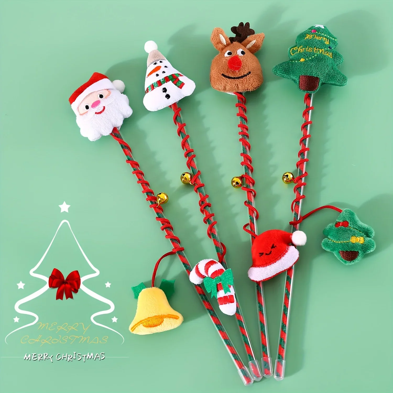 Interactive Cat Toys for Indoor Cats Kitten with Bell Cats Supplies Christmas Wand Toy Santa Claus Snowman Elk Cat Toy