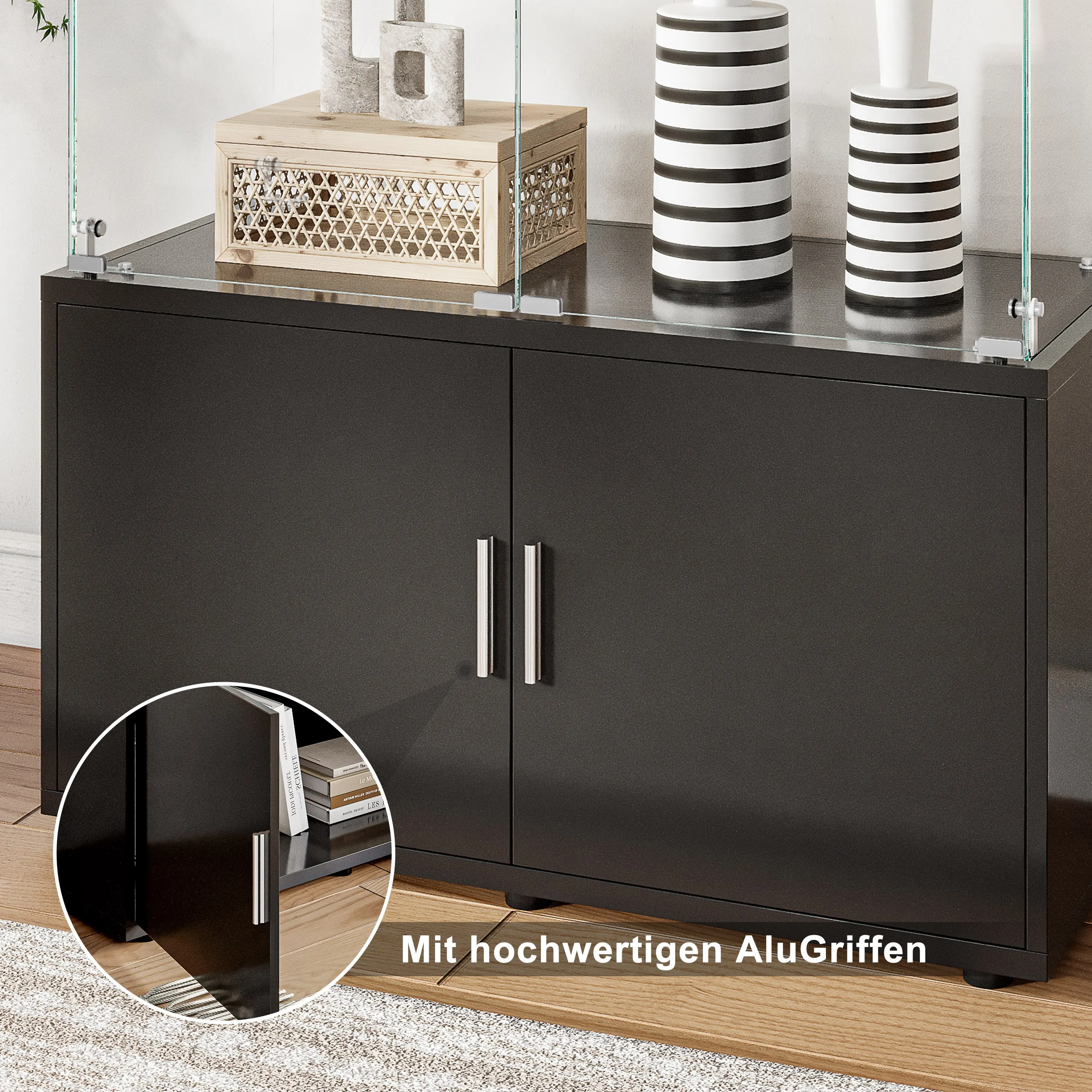 Rosahqnda Glasvitrine mit LED-Beleuchtung, 4 Ebenen & 2 abschließbare Türen, moderner Holzschrank für Sammlervitrinen – Detail 19