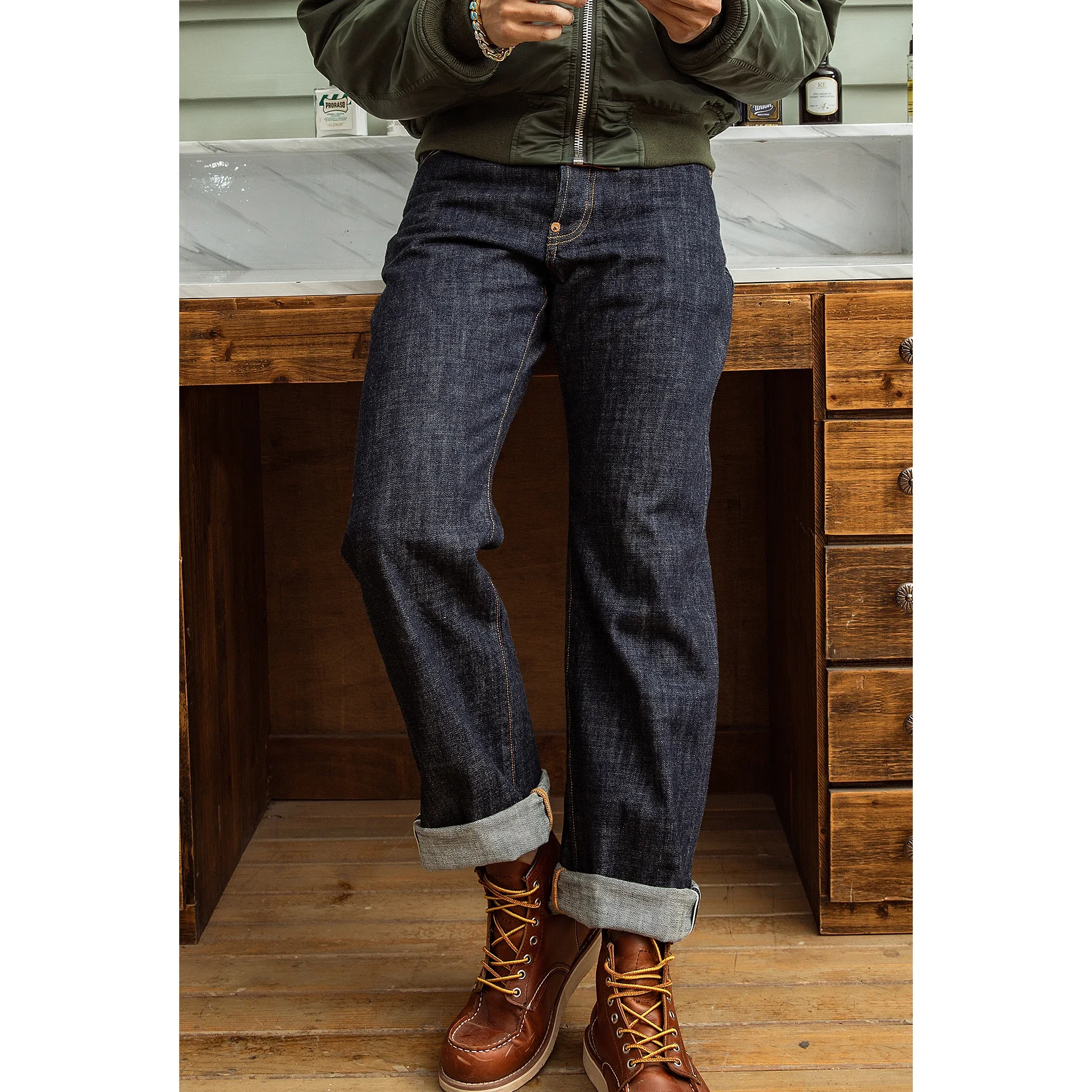 DN-0006 14oz JAPAN Raw Indigo Selvage Washed Loose Fitting Pants Sanforised Denim Jean 3