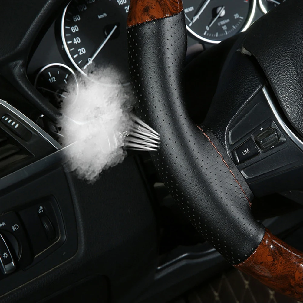 

Peach Wood DIY Car Truck Leather Steering Wheel Cover With Needles And Thread For 37-38CM Soft Anti-slip Comfortable