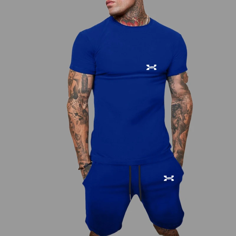 2024 Casual New Men's Sports Wear Summer Fitness Wear Men's Sports Wear Short sleeved T-shirt+Shorts Quick Drying 2-piece Set