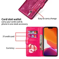 Zipper Glitter Leather Case for XiaoMi 12T 11T 10T 11 Lite Poco F5 X5 X4 X3 GT F3 F4 M4 Pro M5S C55 C40 Flip Phone Wallet Case 2