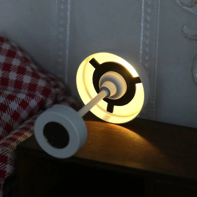 1:12 Scale Dollhouse Mini Table Lamp Modern Furniture Model Miniature Bedside Reading Lamp Toys Doll House Room Light Decor