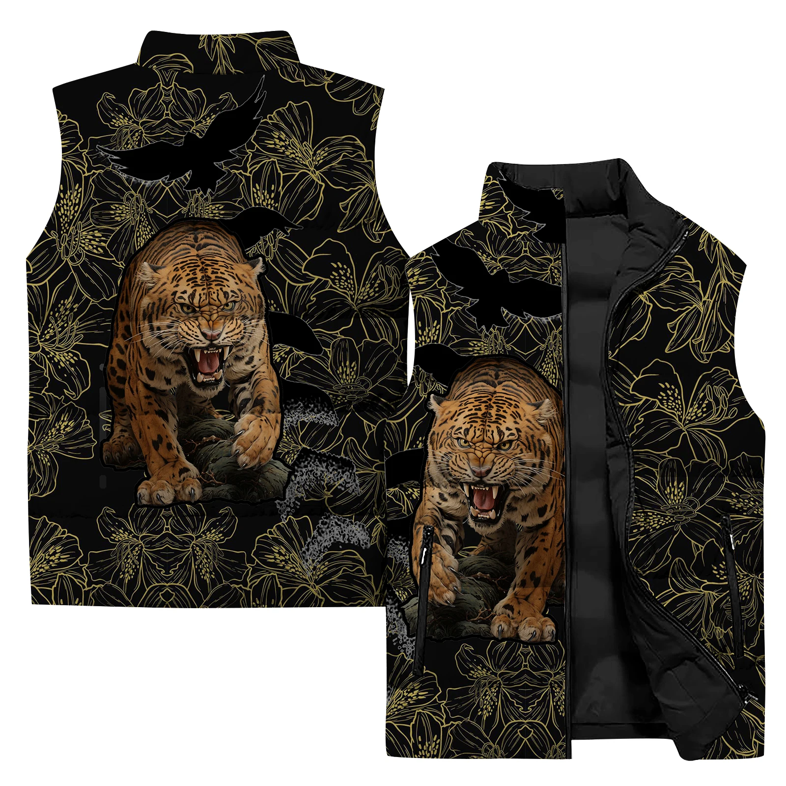 thumbnail image 1 of Chaleco de viento frío moderno y cómodo para hombre Chaquetas de invierno para hombre modernas y versátiles Chalecos para hombre con estampado de tigre dominante, 1 of 4