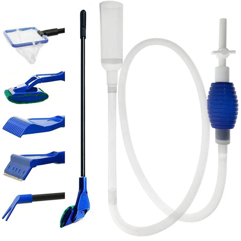 Aquarium Cleaning Tools 5 in 1 Fish Tank Cleaning Kit Tools Algae Scrapers Set Cleaner Siphon
