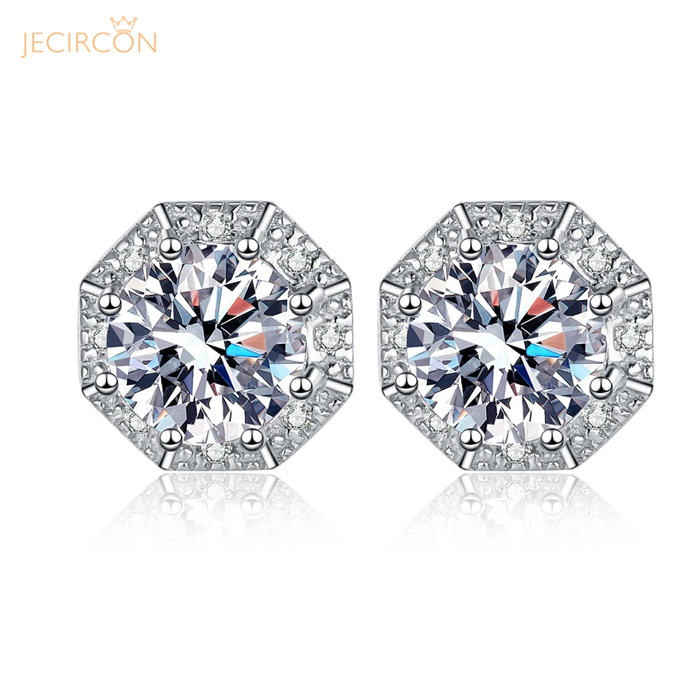 

JECIRCON 925 Sterling Silver 2ct Moissanite Stud Earrings for Women Simple Geometric Shape All-mtch Daily Commuting Ear Jewelry