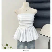 Kimotimo French One Shoulder Pleated Slim Tube Top Women Sexy Waist Ruffled Sleeveless Vests Summer Y2k Solid All Match Tanks - Image 5