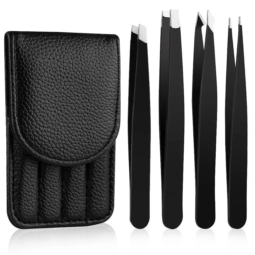 

Christmas Gifts 4pcs Precision Stainless Steel Tweezers Set Women Men Travel Case Blackhead Removal Splinter Removal