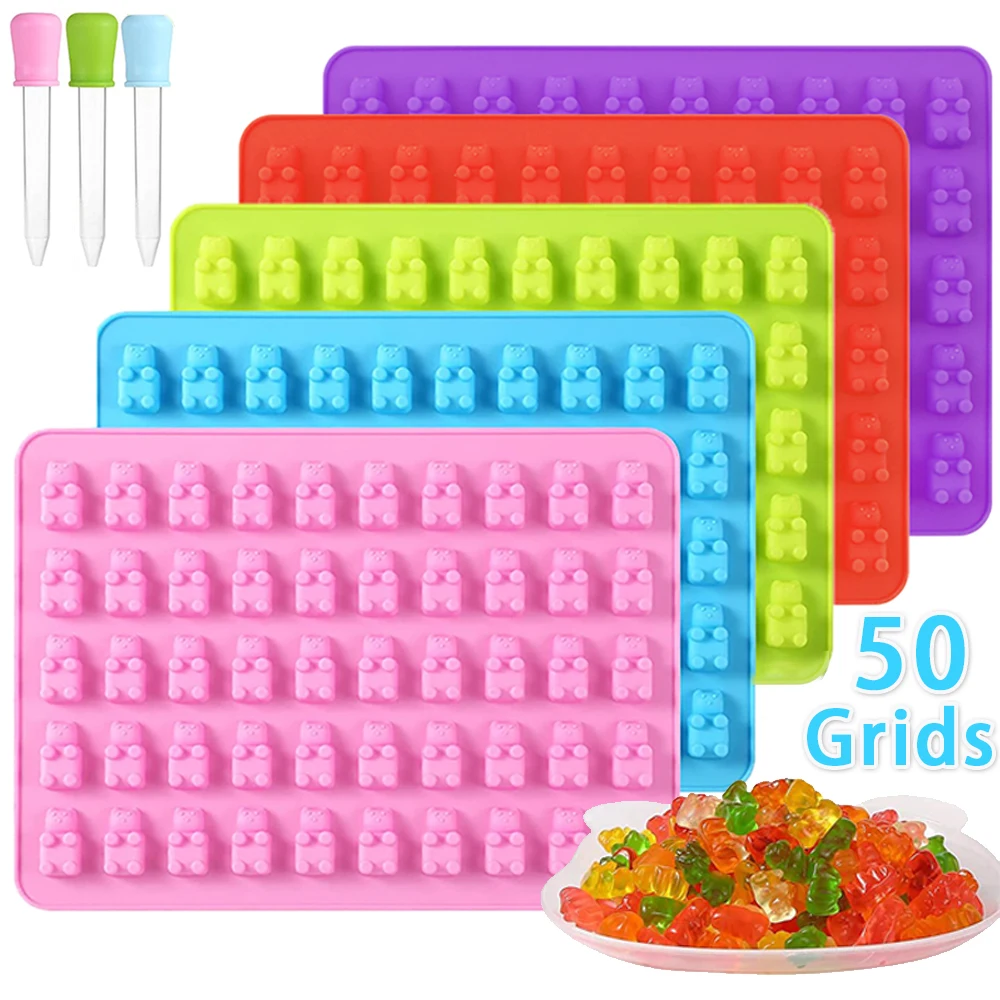 150 Cavities / 3 Trays Gummy Bear Candy Molds Silicone - Chocolate