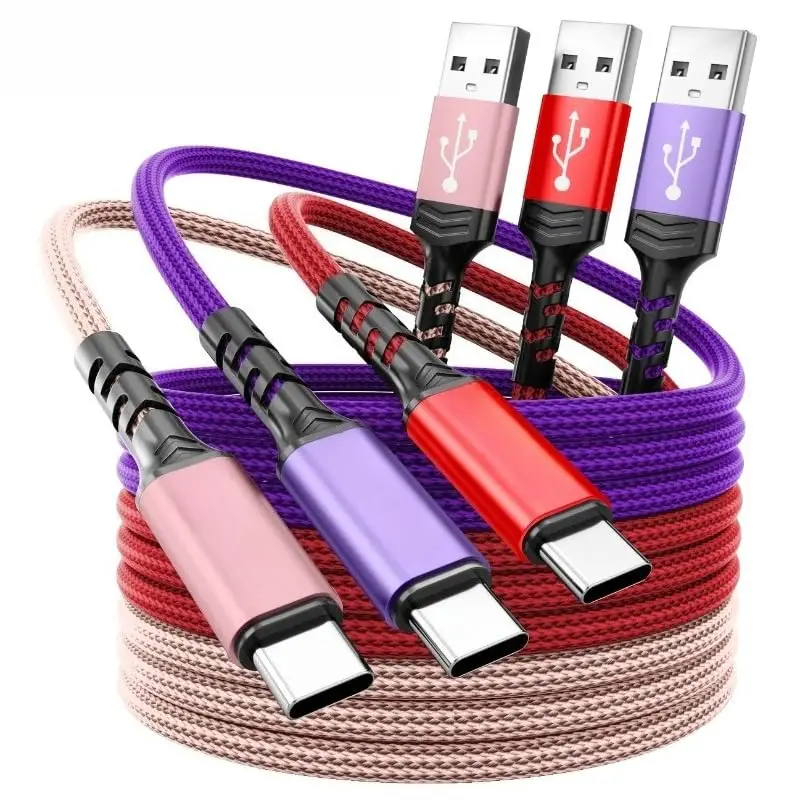 Durable Braided USB-A to USB-C Charging Cable Set - Fast Charge 60W 5A, Multiple Lengths, Data Sync Enabled