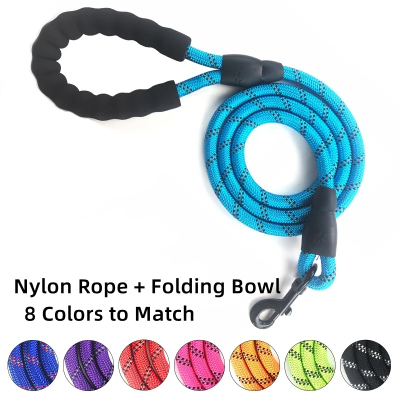 

150CM Strong Rope Pet Dog Leash Reflective Cat Leash Folding Bowl For Small Medium Large Drag Pull Safety Pet Supply Accessories