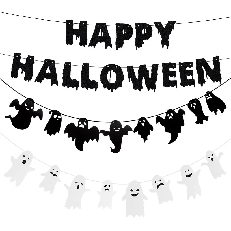 

Happy Halloween Ghost Paper Banner Garland Hanging Flag Halloween Party Decorations For Home Horror Atmosphere Prop