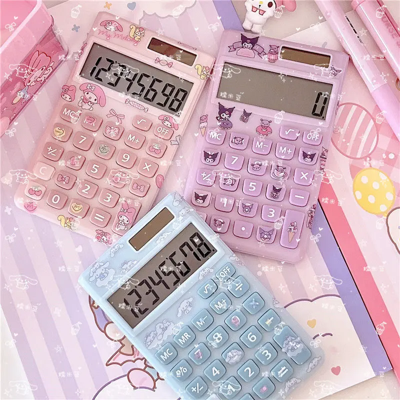 

Kawaii Anime Kuromi My Melody Stationery Sanrio Cute Cartoon Cinnamoroll Eight-Digit Solar Energy Calculator Toys for Girls