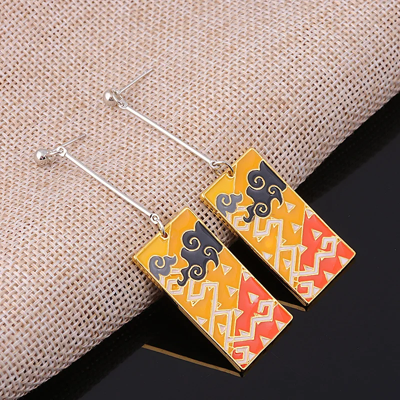 Anime Earrings Ghost Killing Team Kamado Nezuko Rengoku Kyoujurou Ear Clip For Men Stainless Jewelry Fans Cosplay Gifts