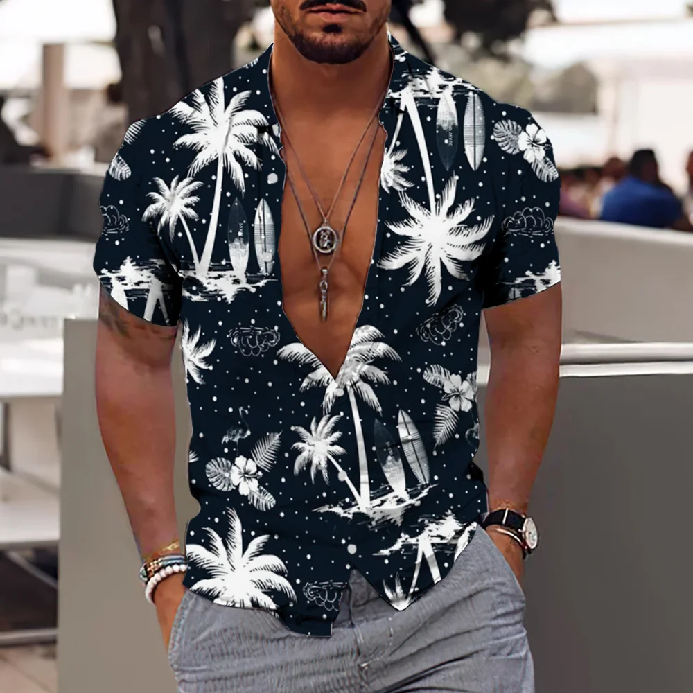 Fashion Men's Women's Coconut Tree Beach Shirt Casual Breathable Floral Hawaiian Shirts Plus Size Blouse Short Sleeve Shirt Man 6