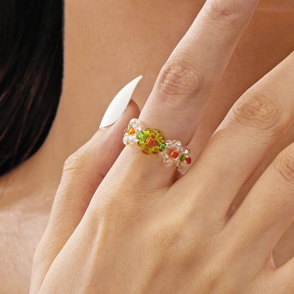 Anello Con Perline In Pietra Naturale – Bracciale Elastico Unico – Gioiello Colorato Donna