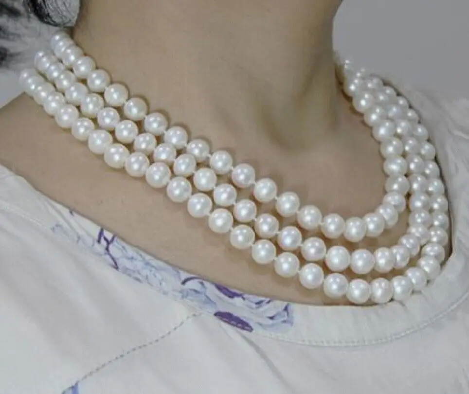 

Three strand natural AAA 10-11MM South China Sea white pearl necklace 18-20 "14K CLASP