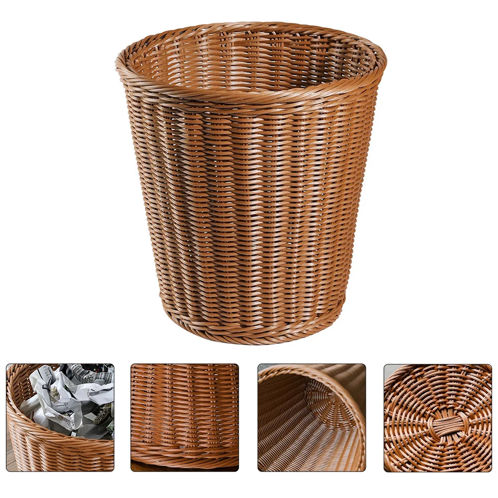 

Imitated Rattan Woven Waste Bin Trash Can Kitchen Trash Basket Home Office Dustbin Sundries Garbage Can Accessories