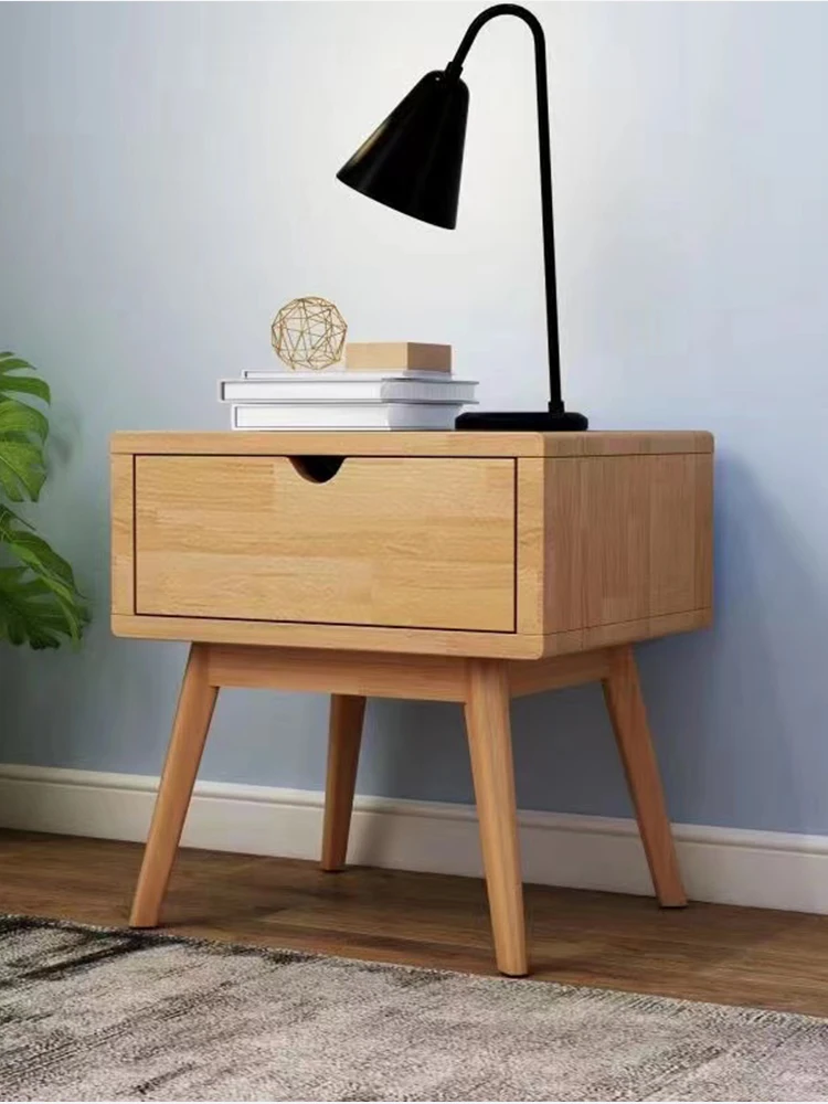 

Nordic solid wood bedside table high foot bedside storage cabinet bedroom single-draw removable locker log mini cabinet