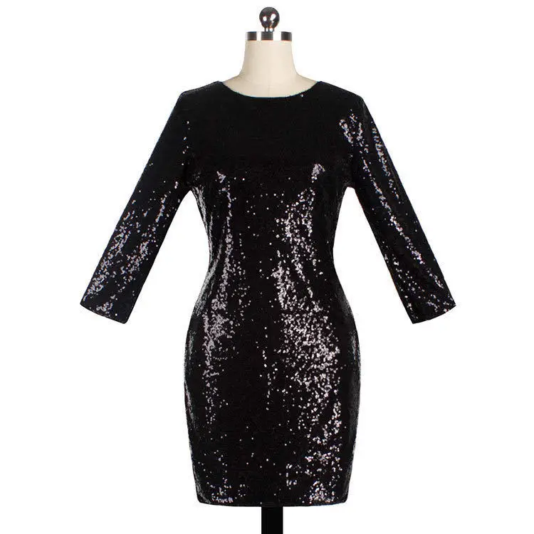 Ladies Formal Evening Party Sexy Sequin Club Short Dresses Sexy Vestidos Autumn Dresses Women  Sequins Bodycon Dress long sleeve wedding dresses Dresses