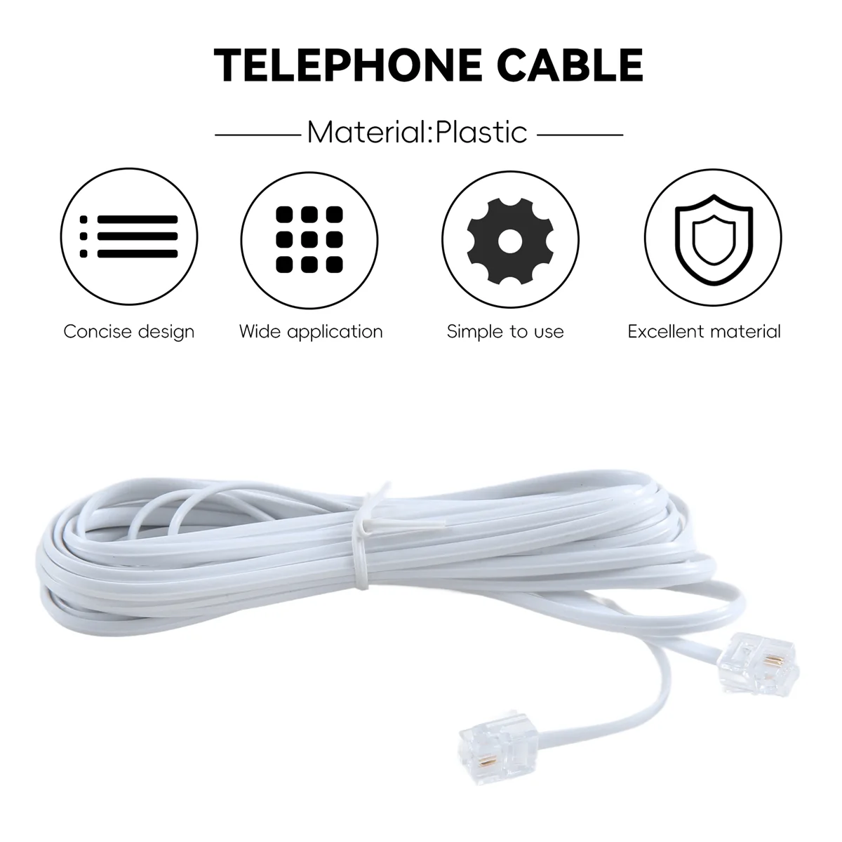 6P2C RJ11 Male to Male Plug Telephone Line Cable Wire 5M