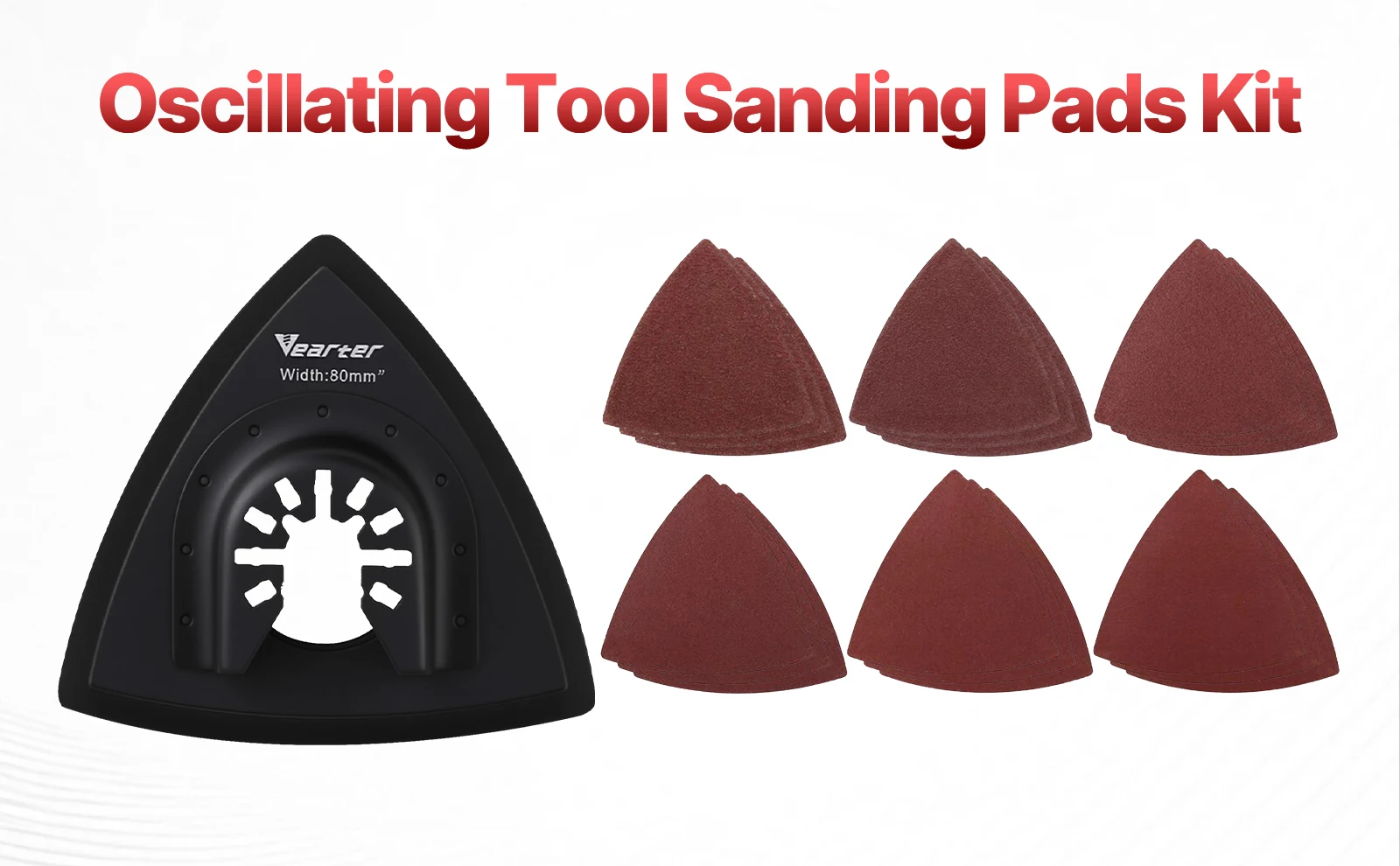 Vearter 19 Stück dreieckige 80 mm oszillierende Multitool-Sandpads mit Klettverschluss, Schleifpapierblatt zum Entfernen von Graten und Rost – Detail 2