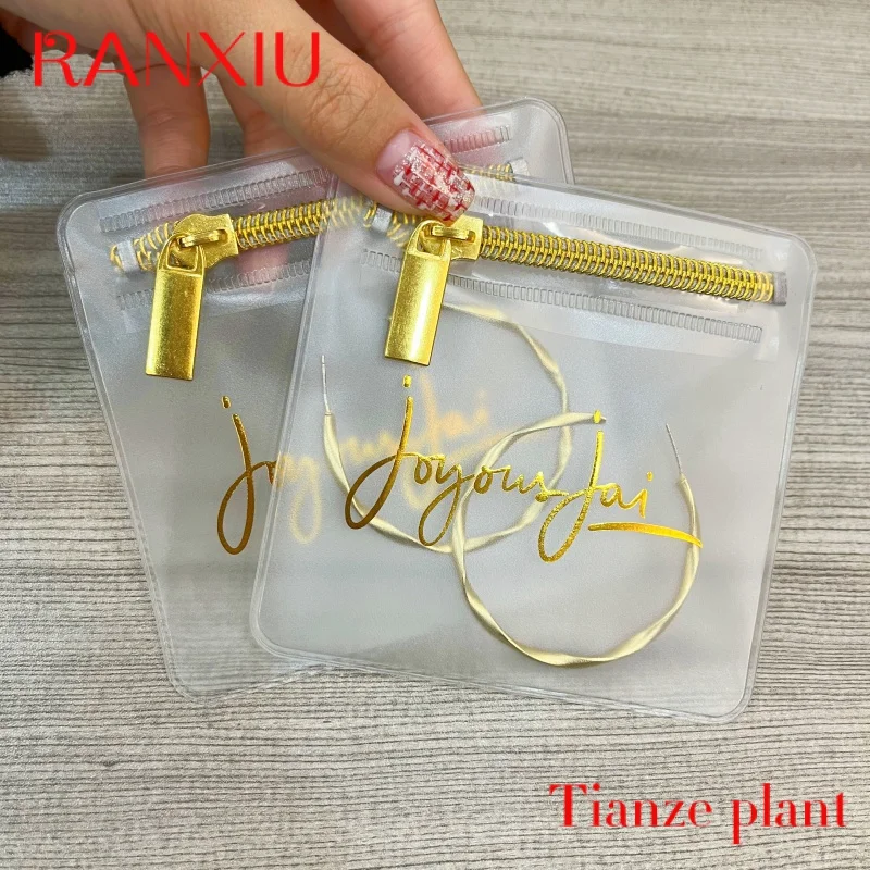

Custom High Quality Bulk Decorative Custom Gold Logo Frosted Small Jewelry Pouch Plastic Zipper Bag