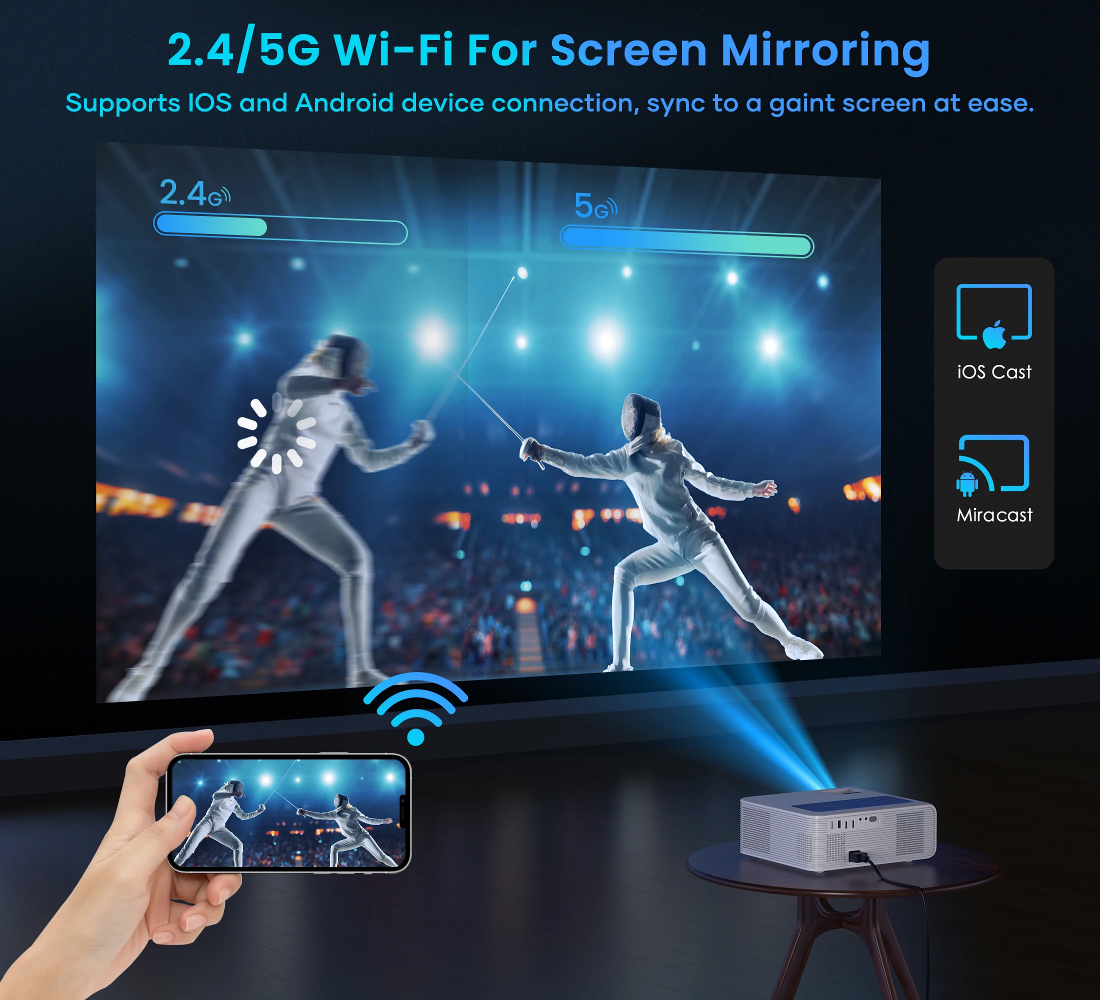 BIGASUO 28000LM Smart 4K Projector android Support Ultra HD Native 1080P Home Theater Beamer 1800ANSI Wifi BT Portable Projector
