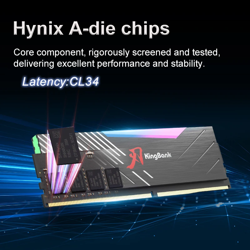 KingBank Hynix A die DDR5 Memory 32GB 16GBx2 6800MHz RGB Black