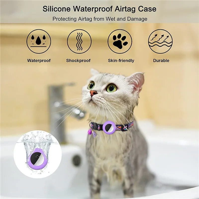 Vibrant Explorer Nylon Cat AirTag Collar with Bell & Silicon waterproof airtag case for cats