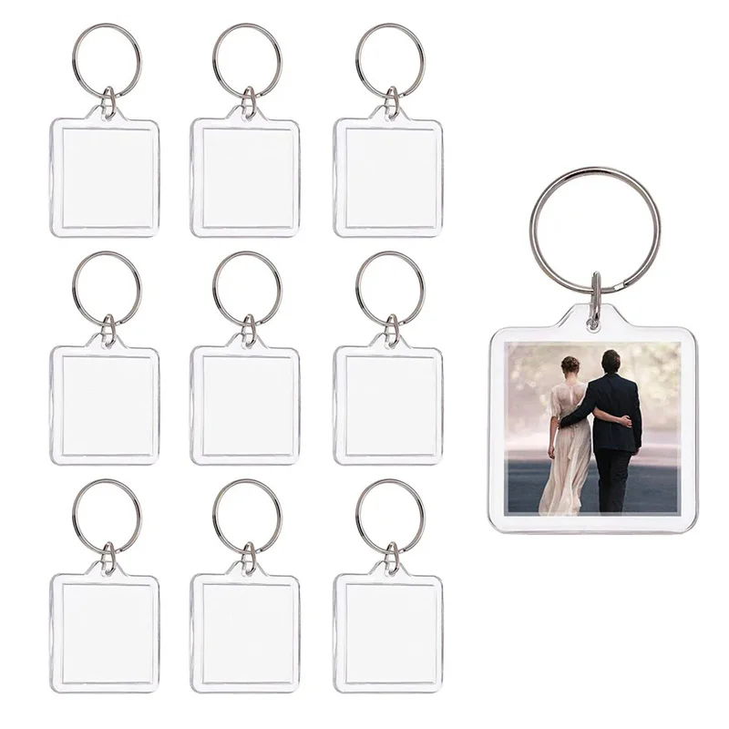 Square Blank Photo Keyring Clear Blank Photo Insert Keychains 50 Sets 1.5Inch For DIY Picture Frames