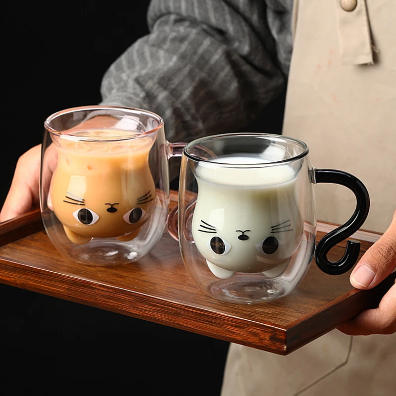 Creative Double-layer Coffee Mug With Handle  Carton Animal  Milk Glass Cup For Girl Christmas Gift