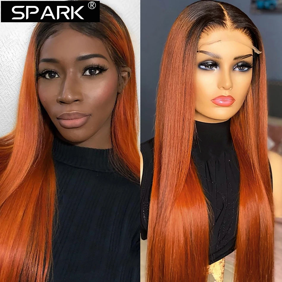 1B Ginger Orange Straight Hair Lace Closure Wig Ombre Human Hair Wigs HD Lace Frontal Wig Colored Wigs For Black Women Remy Hair