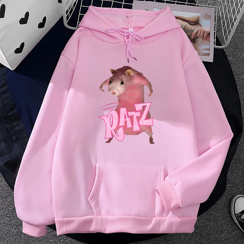 

Ratz Pink Mouse Print Hoodies Kawaii Cartoon Hooded Sweatshirt Streetwear Mens Autumn/Winter Fleece Pullovers Pocket Male Hoody