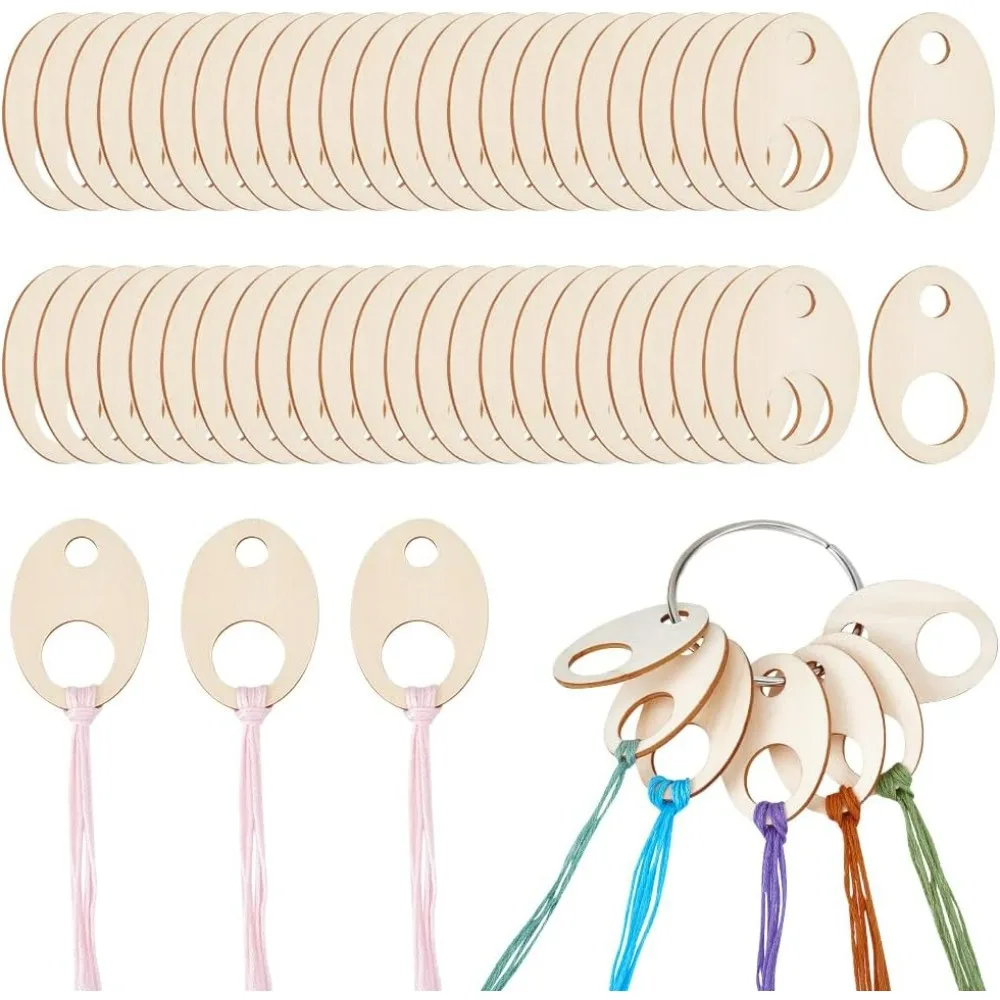 100pcs Oval Wood Thread Drops 1.9x1.3inch Wood Cross Stitch Thread Organization Floss Ring Craft DIY Sewing Storage 2mm wood thread drops