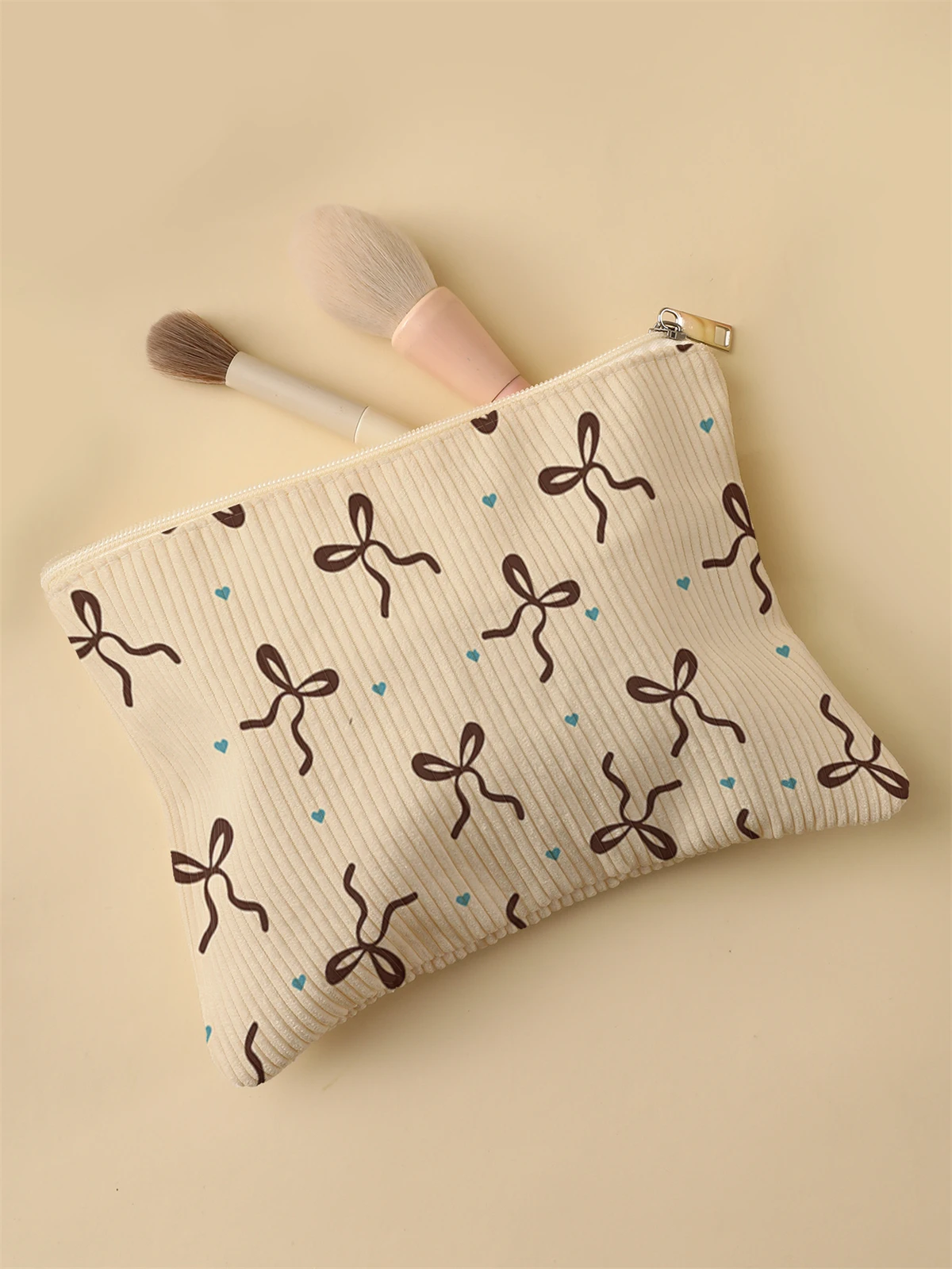 Women's Corduroy Travel Cosmetic Bag Portable Large Capacity Makeup Storage Organizer Zipper Clutch Purse Make up Bag