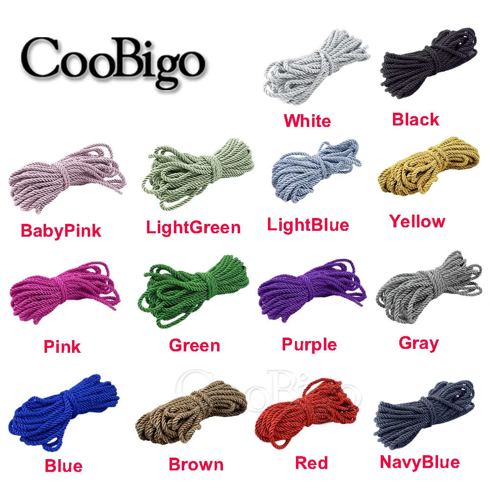 Polyester Rope Nylon Cord Paracord Rope 5mm Three Strand Polyester Cord Decoration Bracelet Ropes Present Bags Curtain Home DIY Craft Accessories 5Meters