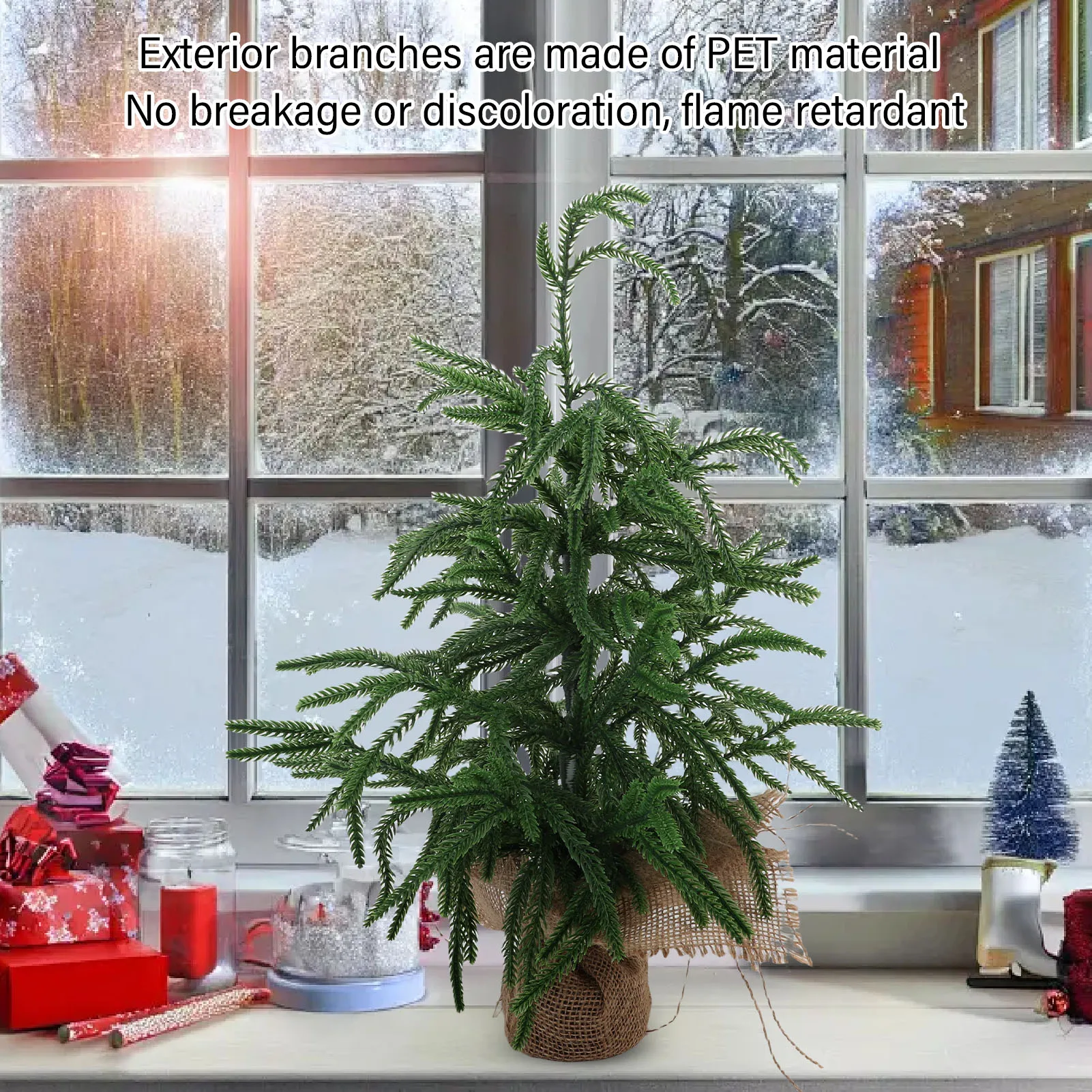 Artificial Xmas Tree PET Green Mini Xmas Pine Tree Tabletop Centerpiece for Home Holiday Indoor Dining Table Decor