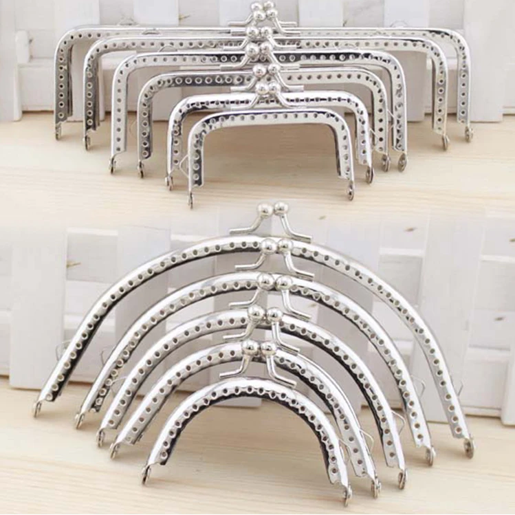 Square semicircle Glossy Silver Basic Metal Purse Frame Kiss Clasp Lock DIY Bag Accessories 6.5/8.5/10.5/12.5/15/18CM 10 Pcs/Lot jewelry making supplies,craft supplies,doll handmade accessories