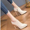 Women's PU Leather High Heels Women Solid Color Ankle Shoes Spring and Autumn Designer Sharp Pointed Narrow Heeled High Heels 3